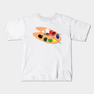 Artist Palette with Paints and Brushes (White Background) Kids T-Shirt